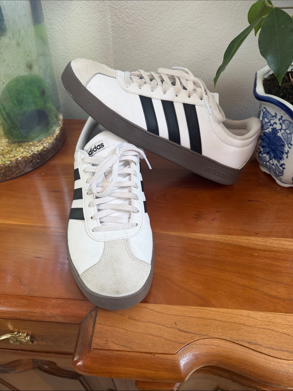 adidas White Sneakers with Black Stripes and Gray Sole
